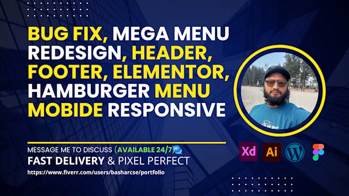 fix wp header, footer, wp bakery, mega menu, redesign, elementor