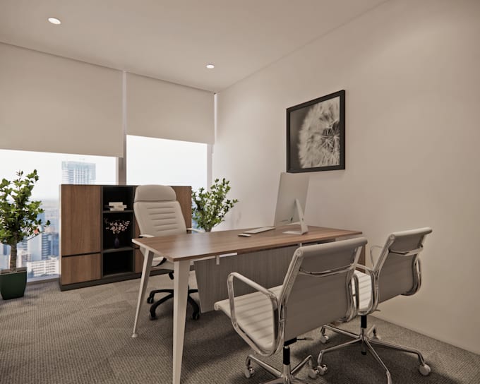 do modern office interior design and realistic 3d renders