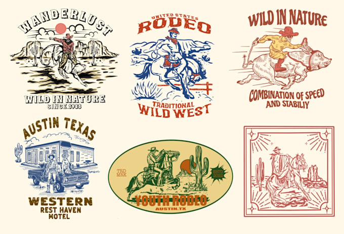 draw vintage western outdoor for logo and t shirt