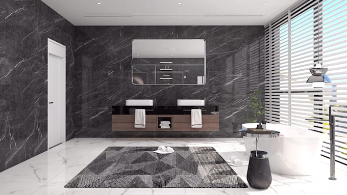 modern bathroom interior design and 3d rendering with VR