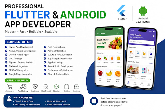 develop custom flutter and android mobile app