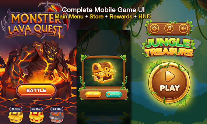 design professional mobile game UI, hud and game screens