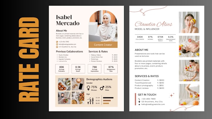 Design stunning social media rate card, media kit, press kit, and flyer