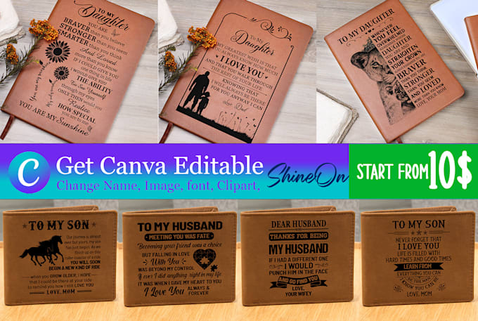 do shineon journal and wallet designs with canva editable