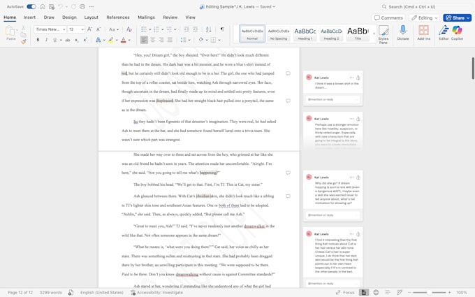 deliver expert story feedback, developmental critique and sensitivity analysis