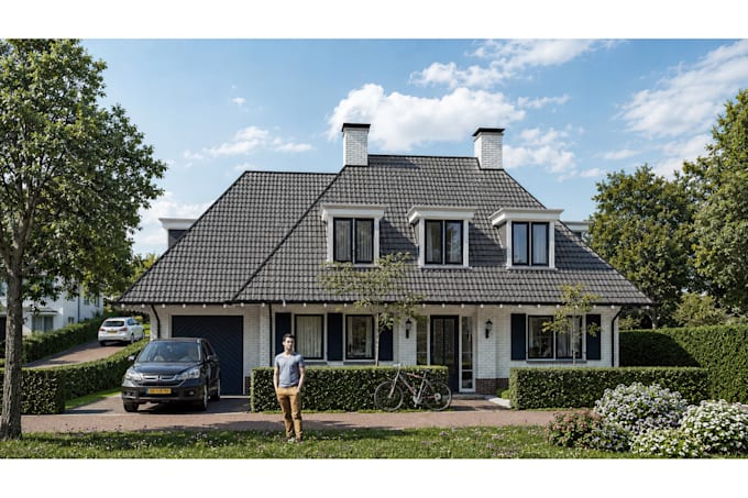 create realistic house exterior 3d rendering front elevation