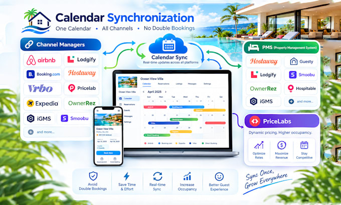 create a vacation rental website and set up airbnb, expedia, booking, smoobu