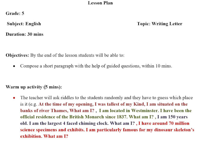 prepare lesson plans, course content and outlines