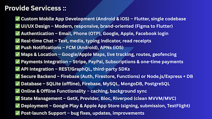 develops mobile app using flutter for both IOS and android