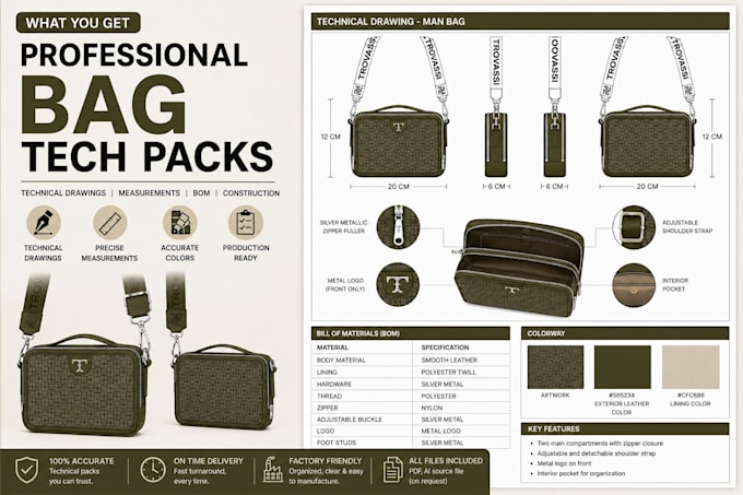 create factory ready bag tech pack and backpack spec sheet