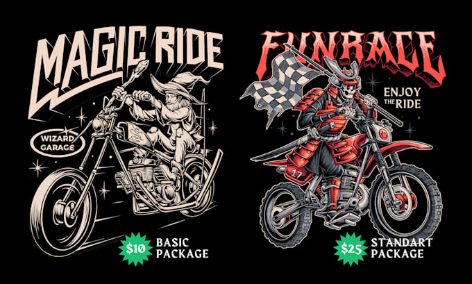 draw motorcycle illustration for t shirt design