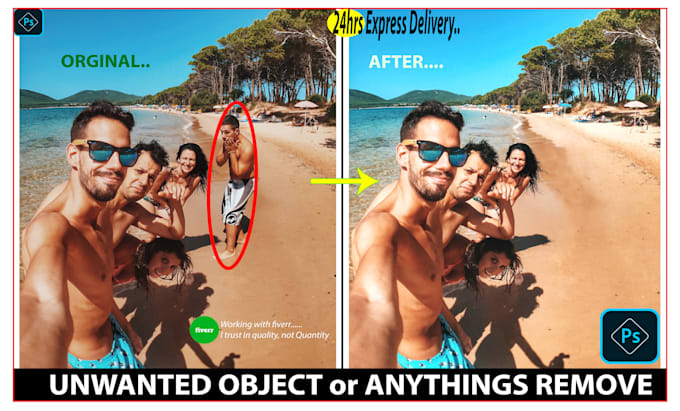 add or remove object person logo text or background removal professionally