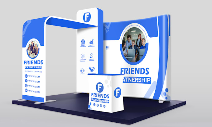 design a modern 3d trade show booth and exhibition stall