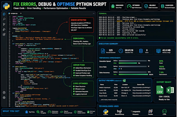 quickly fix any python web scraping script