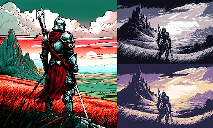design illustrations, concept art and portraits, pixel art