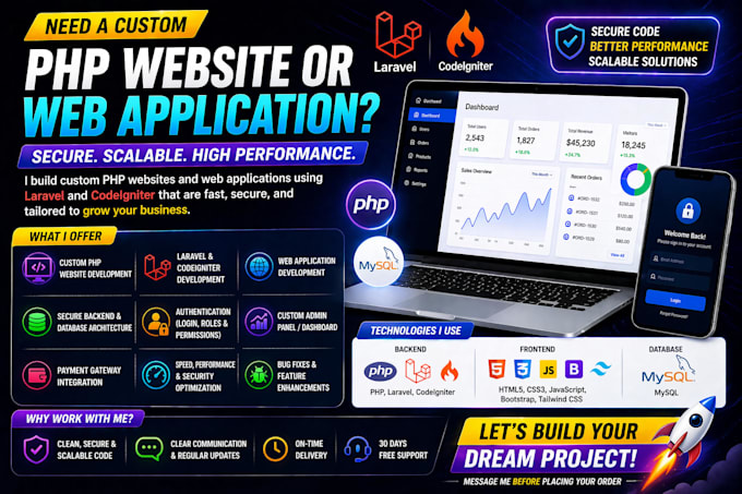 do website development in PHP laravel and codeigniter