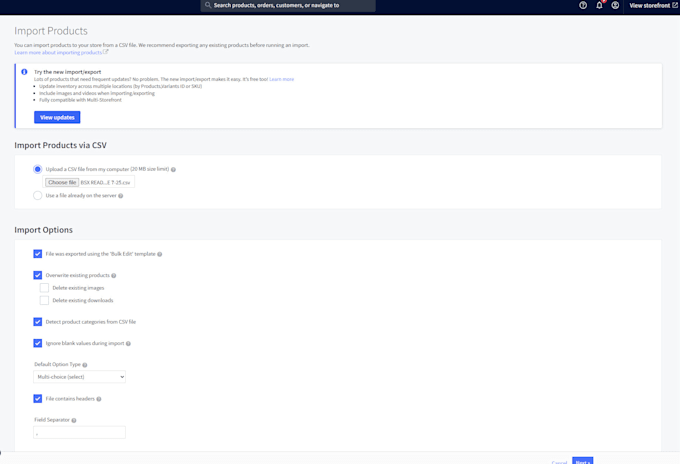 list products on bigcommerce in bulk via CSV