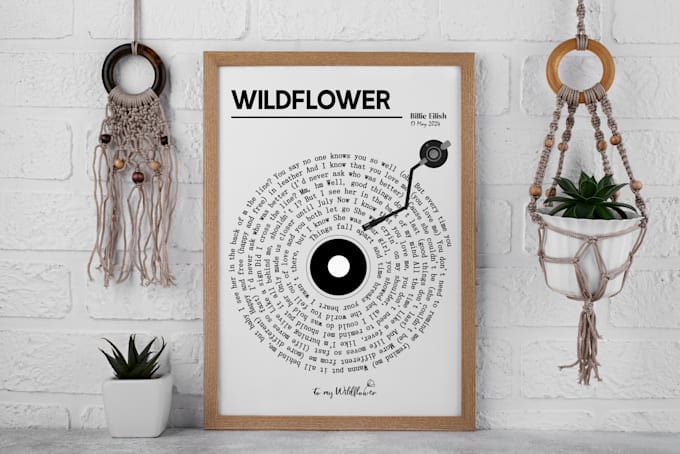 create custom song lyrics print wall art in vinyl style