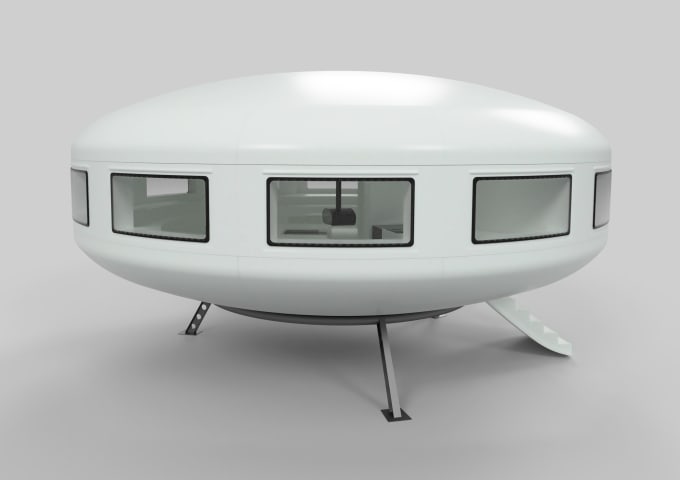 create tiny ufo house 3d renderings like studio scene