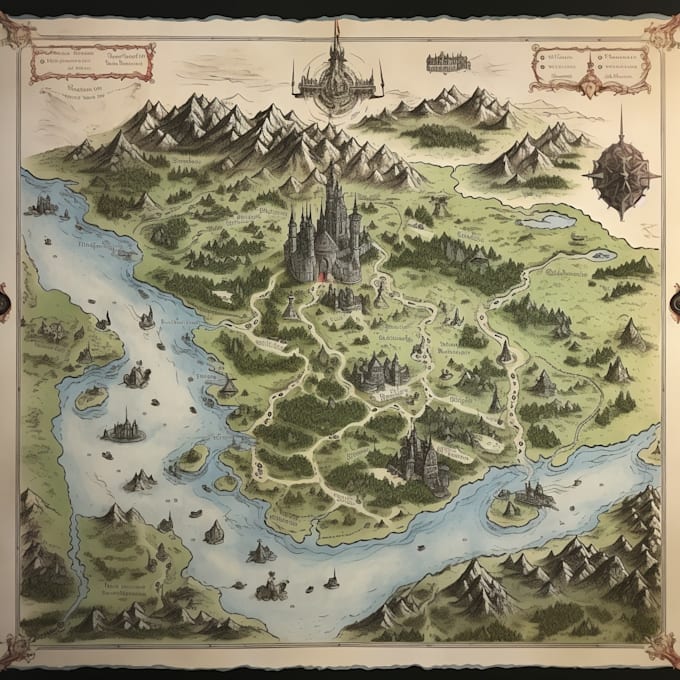 Design a detailed fantasy map illustration for you by Maadeoster Fiverr