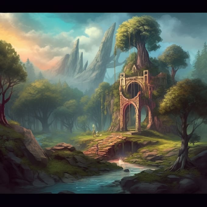 Make fantasy environment concept art , landscape background by Cuwuend ...