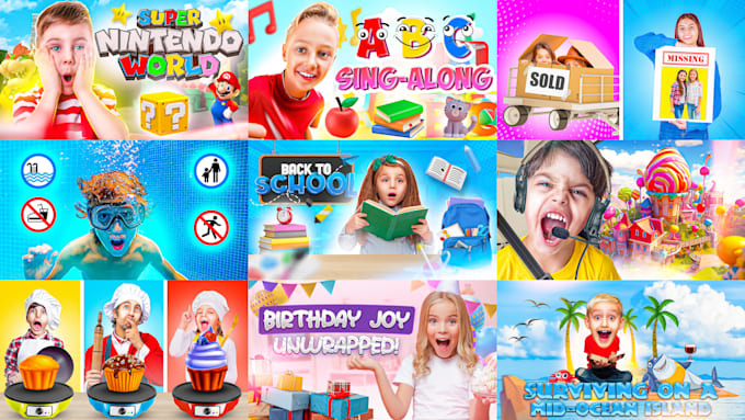 design catchy youtube thumbnails for kids channel