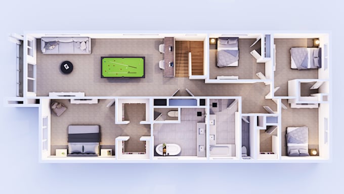 create a detailed 3d floor plan rendering from your plans or references