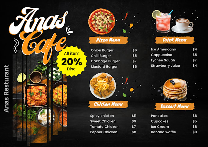 Do menu design or digital menu for you by Anasconnects001 | Fiverr
