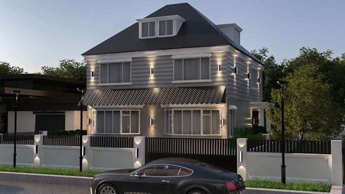 design and 3d render villa, house and home exterior