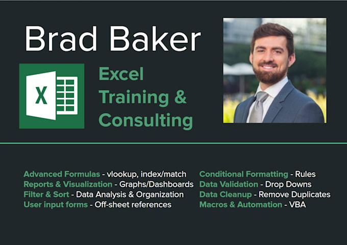 create and teach excel formulas, formatting, pivot tables