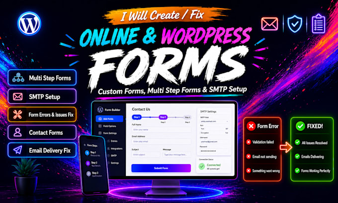 create or fix wordpress forms, multistep forms and SMTP setup