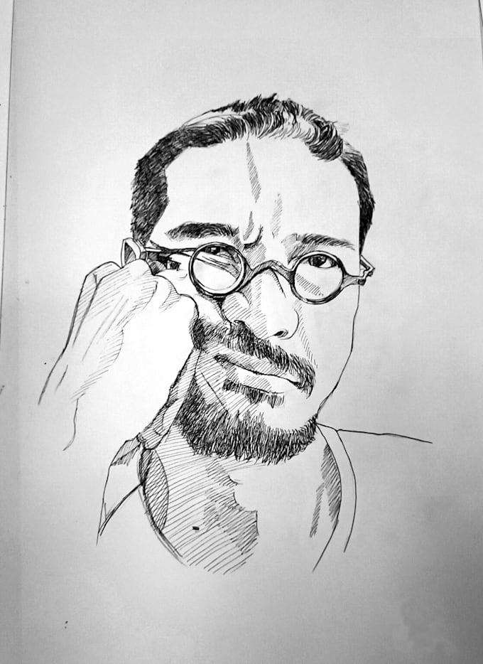 Draw a portrait with ink drawing in black and white by Mednune Fiverr