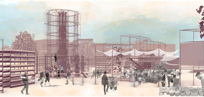 Create post production for architectural visualization, collage style ...