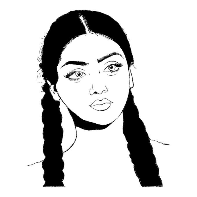 draw a black and white line art portrait vector illustration