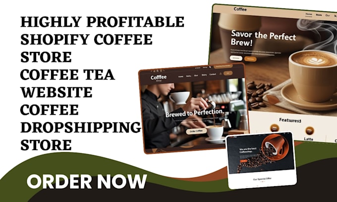 design shopify coffee store tea coffee website branded coffee dropshipping store