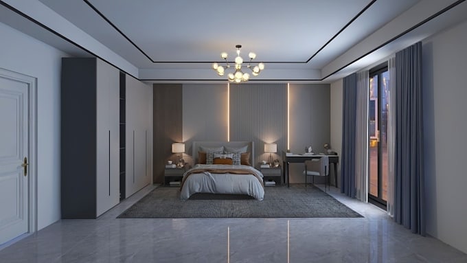 do modern 3d interior bedroom design