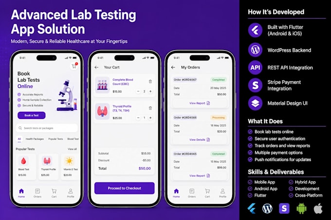 develop flutter mobile app for android and ios with firebase and API integration