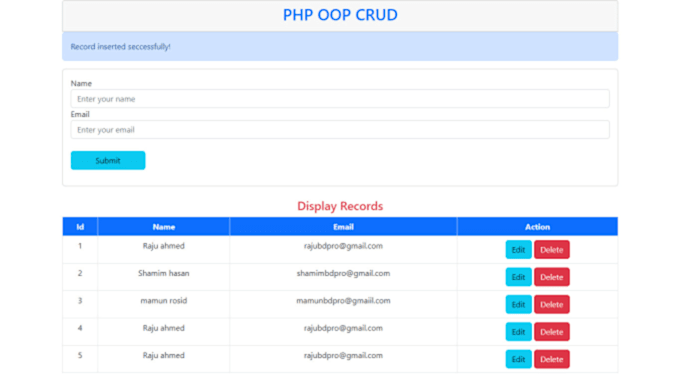 create crud operations with login system in PHP and mysql