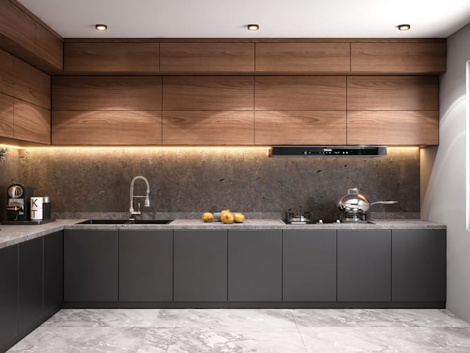 design kitchen interior in 3d and render