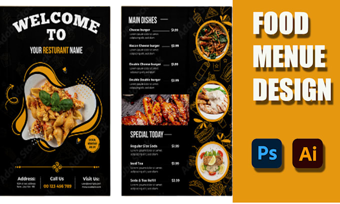 do an amazing menu design, food menu, restaurant menu