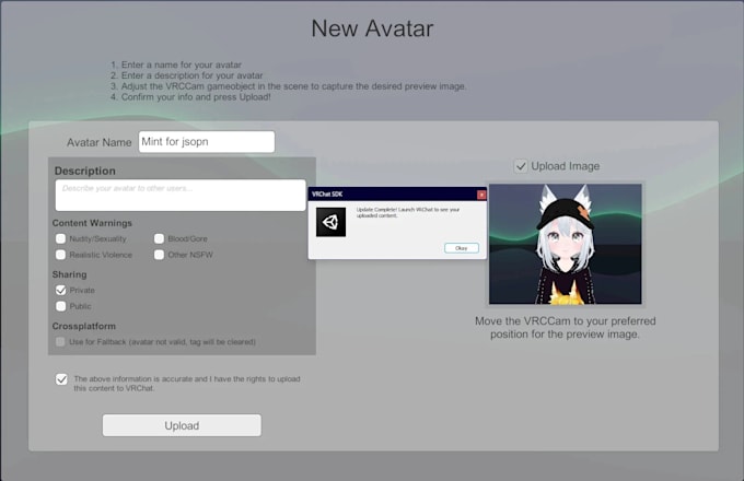 upload a vrchat avatar for you