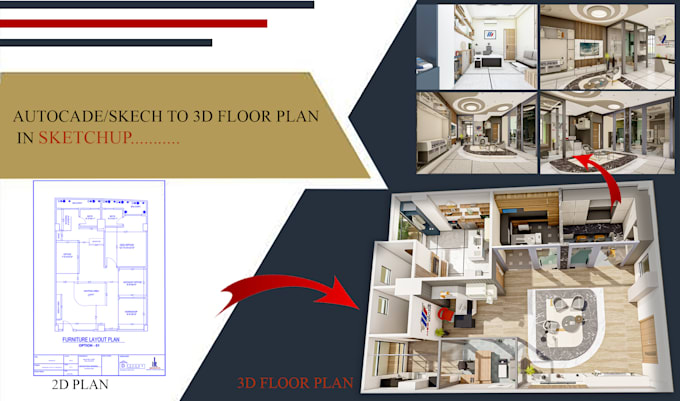 do 3d floor plan sketchup 3d model and rendering