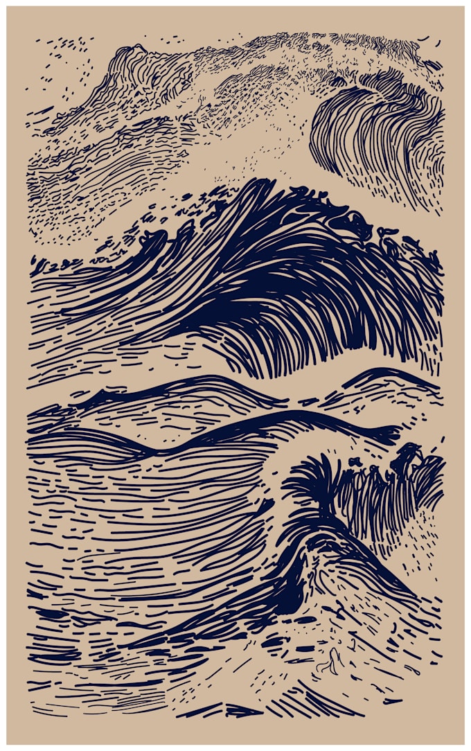 design hand drawn line art of mountains and nature scenes