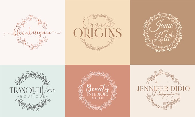 hand drawn floral, boho, botanical circle logo