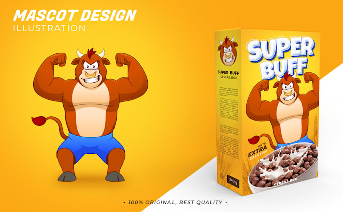 create custom cartoon mascot for cereal box, food packaging, and branding