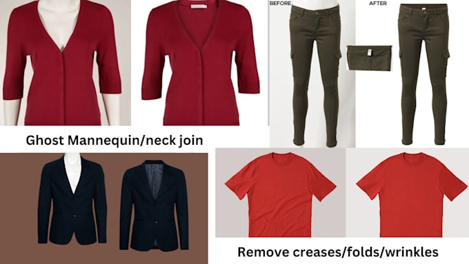 do ghost mannequin or neck joint, remove creases from cloths