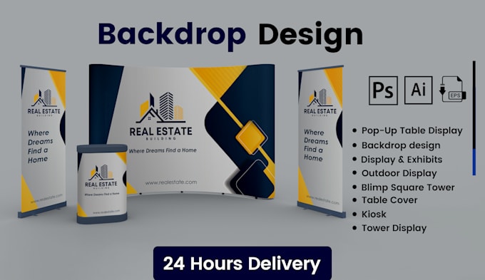design trade show booth, banner and backdrop