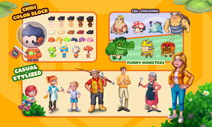 design simple cute characters for your casual or mobile game