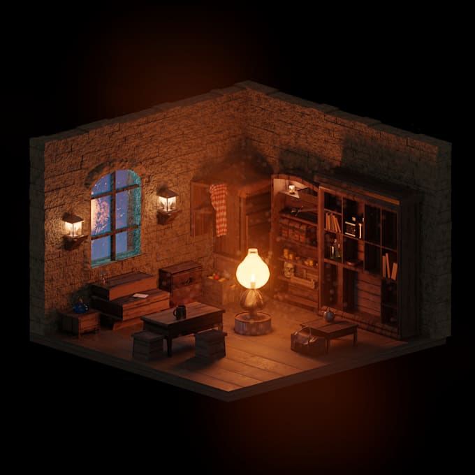 do a 3d isometric room