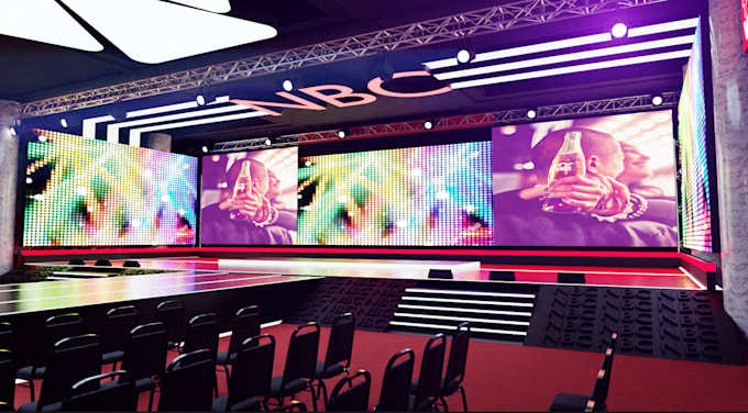 design a 3d event floorplan, exhibition, stage, booth